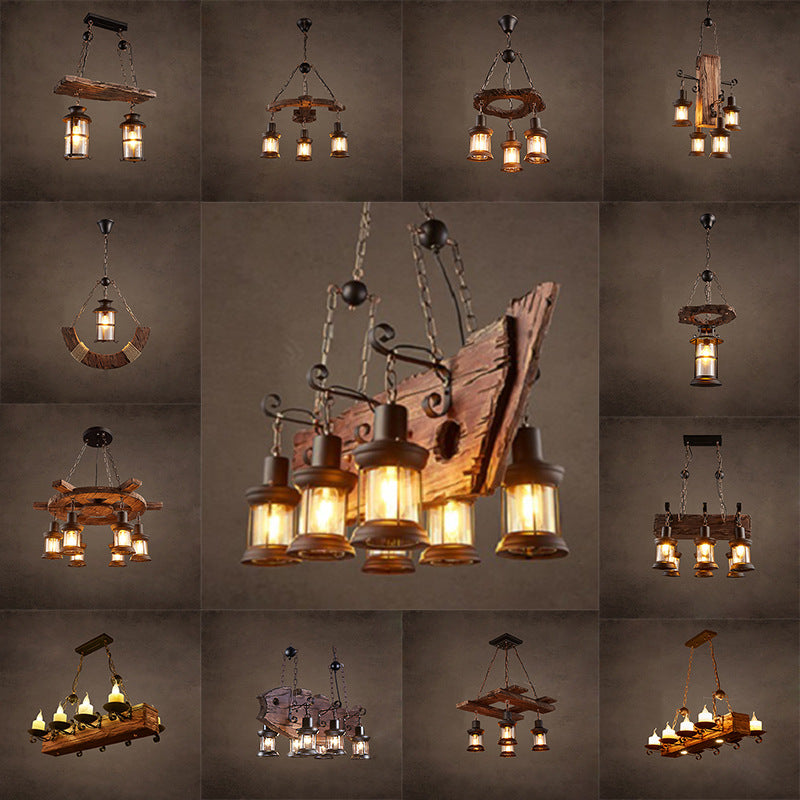 American rural retro boat wood chandelier industrial style creative nostalgic bar decoration manga coffee restaurant wood lighting