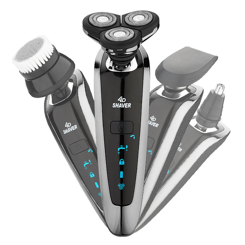 Three-head full body washable electric shaver - 4-in-1 smart shaving kit for home use - includes sideburn trimmer & triple-head floating system