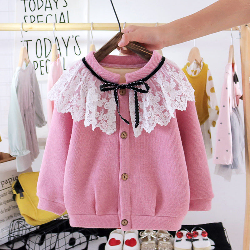 Girls' trendy outfit set: 2020 new style baby girl knitted cardigan and tulle skirt princess two-piece set