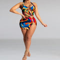 A5137 european and american cross-border women's fashion  hot seller: sexy backless tie-waist halter neck colorful printed mini dress