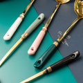 Ready-to-ship wholesale ceramic and stainless steel kitchenware: soup ladles, skimmers, cooking spoons, spatulas, stainless steel strainers, and hot pot spoons