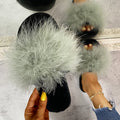 fashion ostrich hair slippers women's autumn winter new arrivalflatsplus size home indoor and outdoor slippers