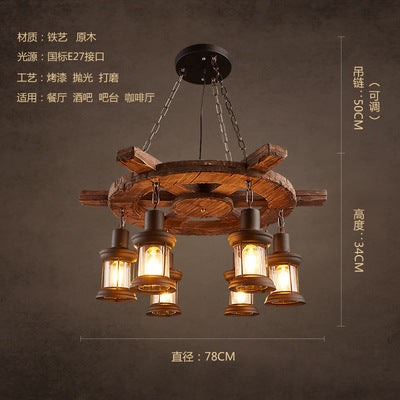 American rural retro boat wood chandelier industrial style creative nostalgic bar decoration manga coffee restaurant wood lighting
