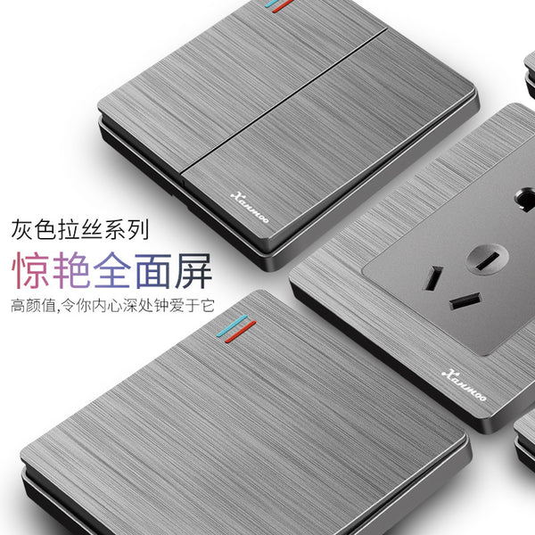Xuanmeng 86 wall switch socket household concealed five-hole socket USB three-hole air conditioner 16A brushed gray panel