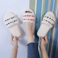 2024fall and winter fur slippers women's home large size heattech floor shoes rhinestone heattech one-line outwear fur cotton slippers