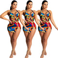 A5137 european and american cross-border women's fashion  hot seller: sexy backless tie-waist halter neck colorful printed mini dress