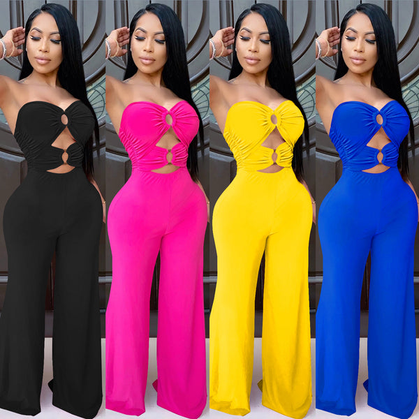 X3639 Cross-border New Product Fashion European and American Women's Clothing Sexy Breast Wrapping Jumpsuit Express  Wide Leg Pants Women