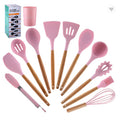in stock wooden handle silicone 12-piece suitfor home kitchenware non-stick cooking spatula spoon baking kitchenware