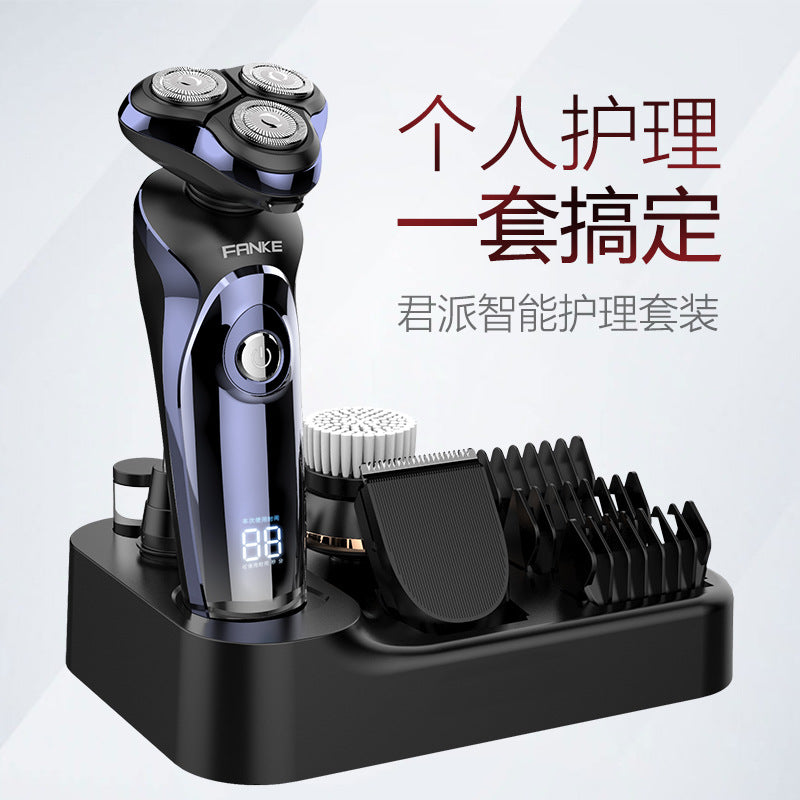 Smart digital display 4-in-1 electric shaver set - black, home use, full body washable, grooming razor with triple blade heads