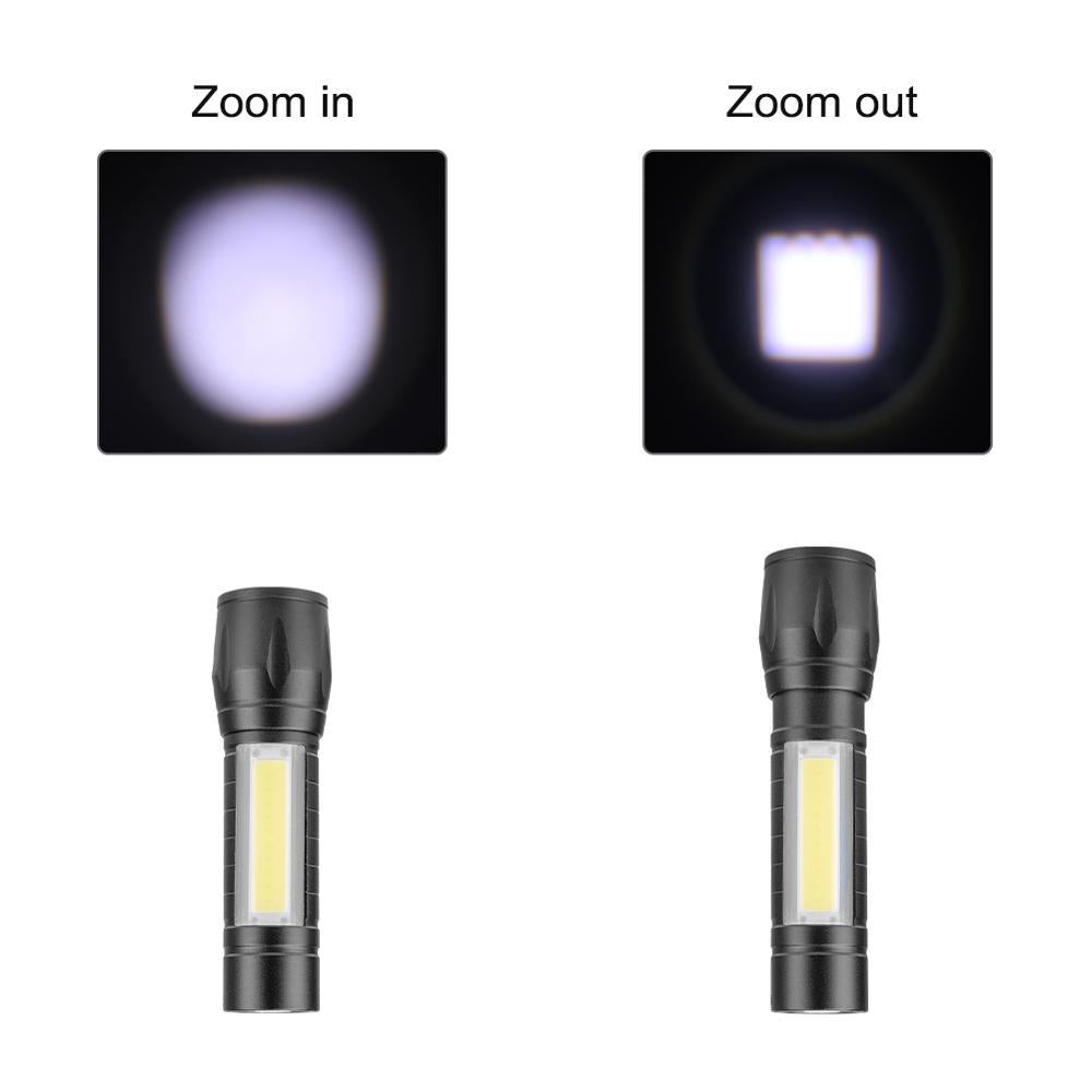 Cross-border mini LED flashlight USB charging outdoor waterproof telescopic zoom aluminum alloy COB small flashlight