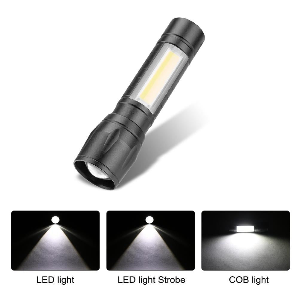 Cross-border mini LED flashlight USB charging outdoor waterproof telescopic zoom aluminum alloy COB small flashlight