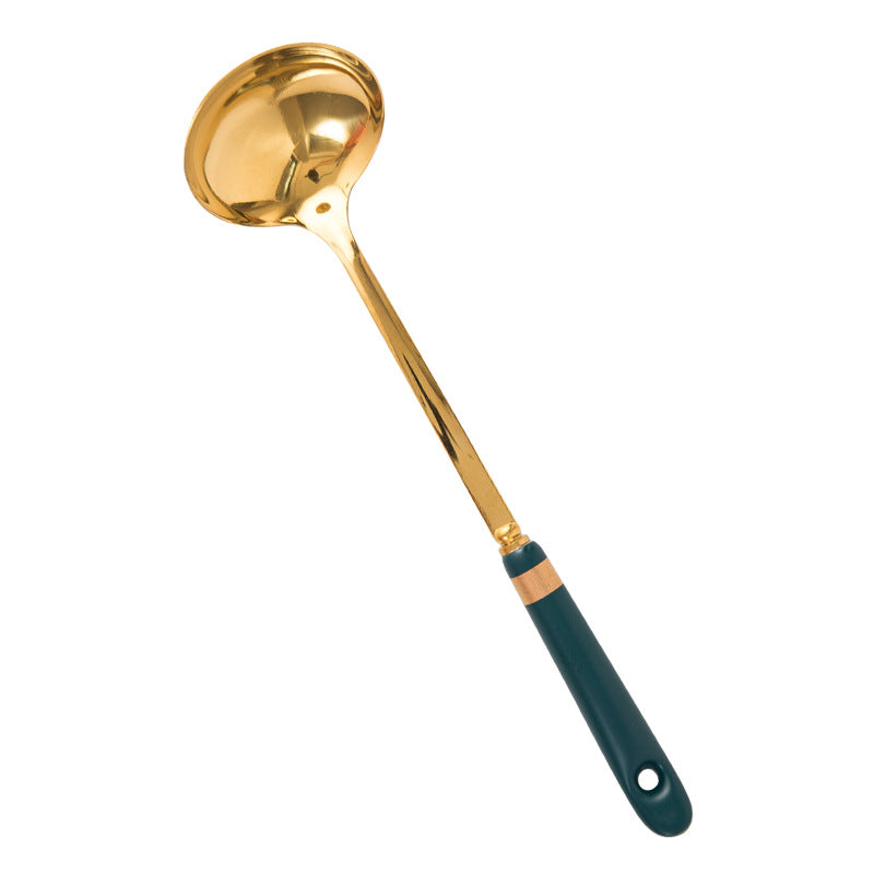 Ready-to-ship wholesale ceramic and stainless steel kitchenware: soup ladles, skimmers, cooking spoons, spatulas, stainless steel strainers, and hot pot spoons