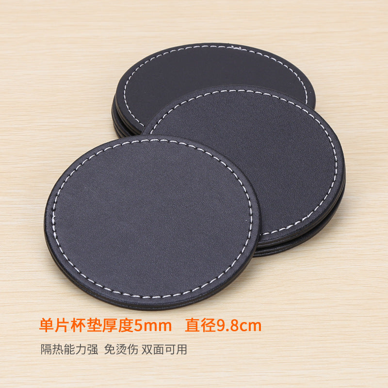 Solid color PU exquisite leather coaster creative furniture hotel waterproof and thermal insulation coffee mat teacup mat can be printed LOGO