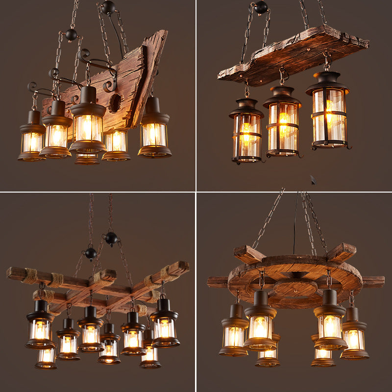 American rural retro boat wood chandelier industrial style creative nostalgic bar decoration manga coffee restaurant wood lighting