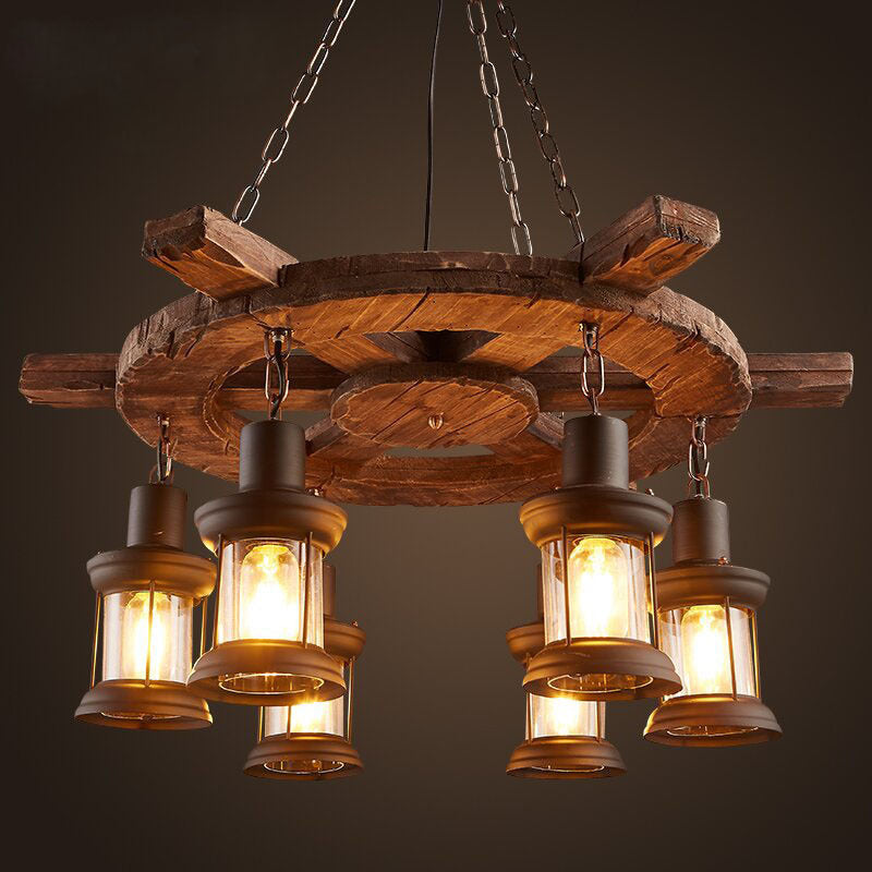 American rural retro boat wood chandelier industrial style creative nostalgic bar decoration manga coffee restaurant wood lighting