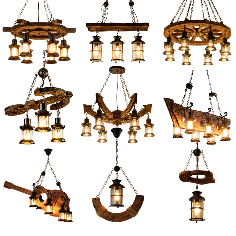 American rural retro boat wood chandelier industrial style creative nostalgic bar decoration manga coffee restaurant wood lighting
