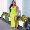 A5125 european and american cross-border women's fashion   sexy slit backless ruched slip dress