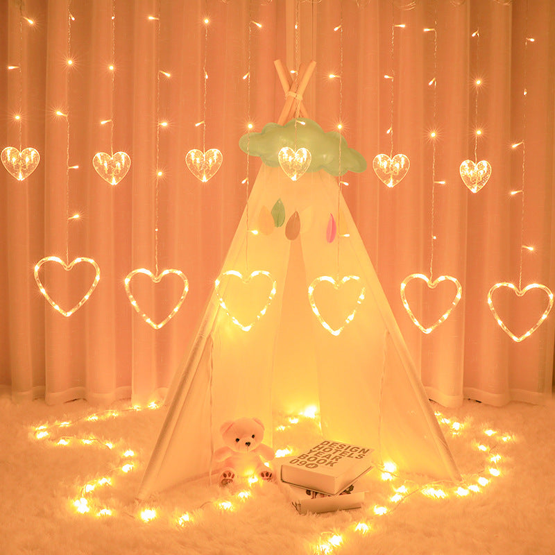 LED ice bar love curtain light, heart-shaped atmosphere lantern birthday party room decoration flash string