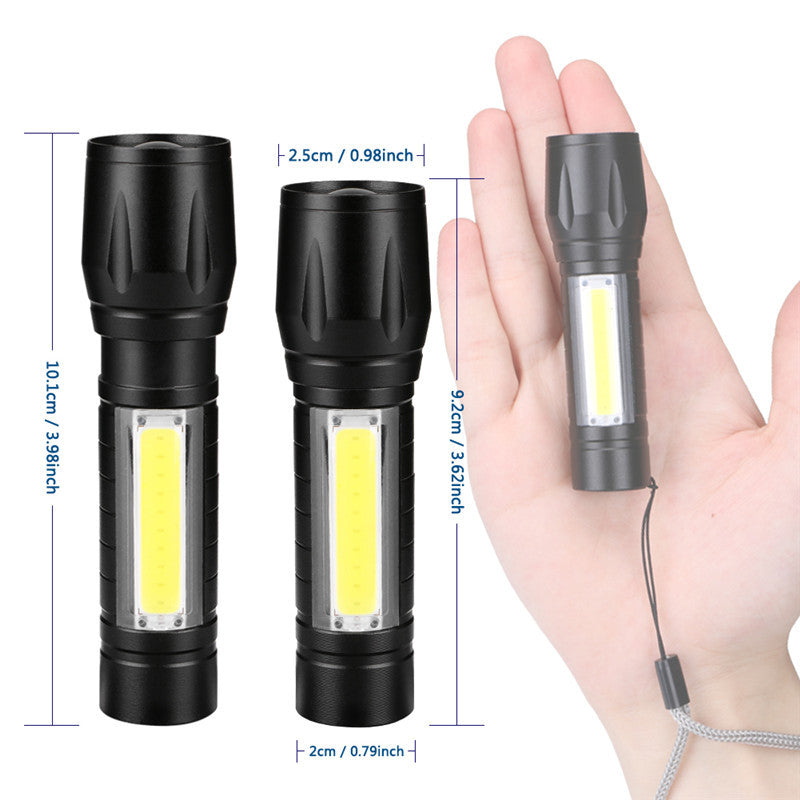 Cross-border mini LED flashlight USB charging outdoor waterproof telescopic zoom aluminum alloy COB small flashlight
