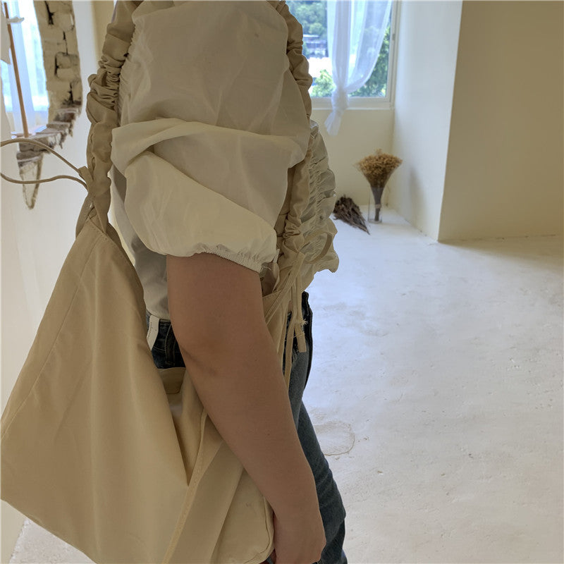 Bag women's Korean version of the new oblique span shoulder bag large capacity drawstring pleated oblique span canvas women's bag versatile dumpling bag