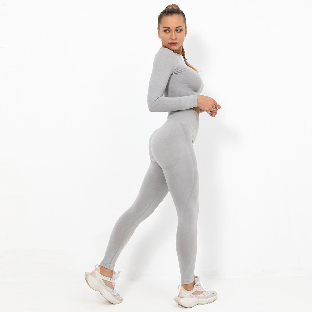 fashion seamless yoga suit women's crescent tight elastic long sleeves running fitness sports suit women