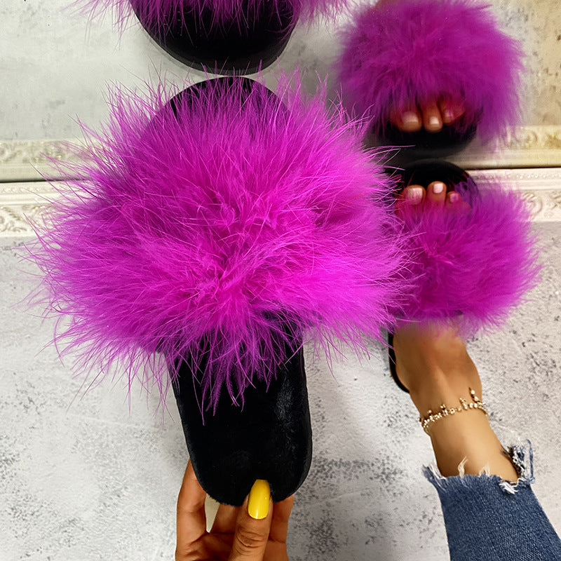 fashion ostrich hair slippers women's autumn winter new arrivalflatsplus size home indoor and outdoor slippers