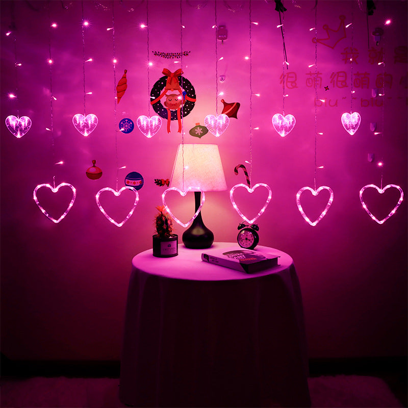 LED ice bar love curtain light, heart-shaped atmosphere lantern birthday party room decoration flash string