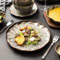 Japanese-style stone-textured dinnerware, vintage plates, unique and creative dinner plates, pasta dishes, salad bowls, old-fashioned stoneware bowls and plates