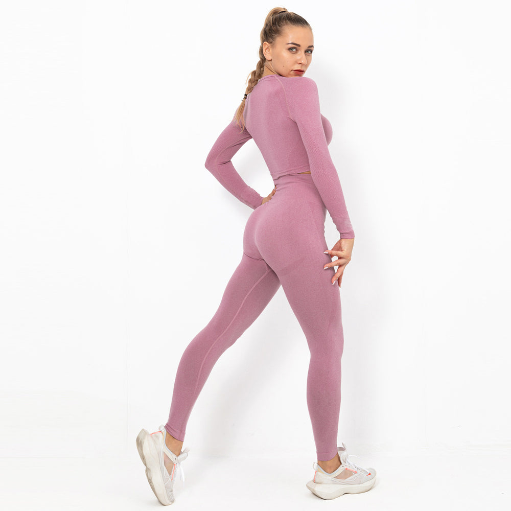fashion seamless yoga suit women's crescent tight elastic long sleeves running fitness sports suit women