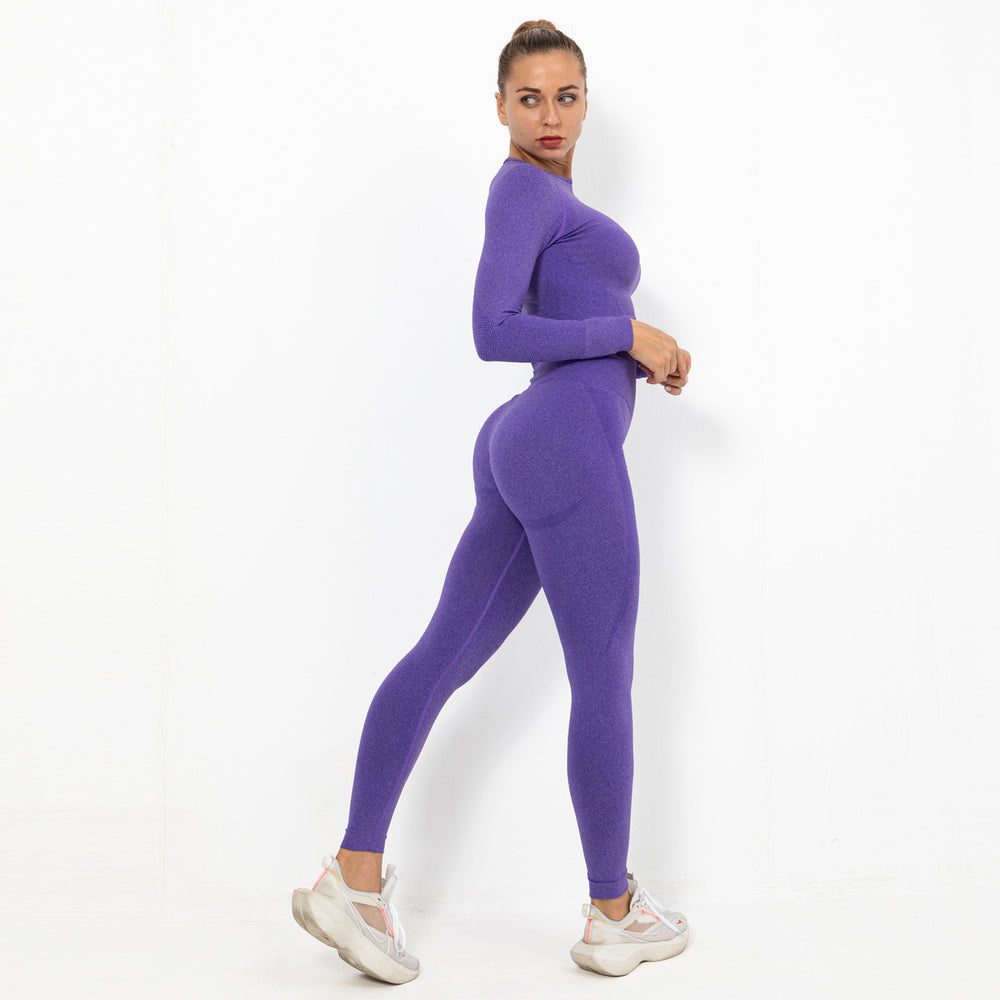 fashion seamless yoga suit women's crescent tight elastic long sleeves running fitness sports suit women