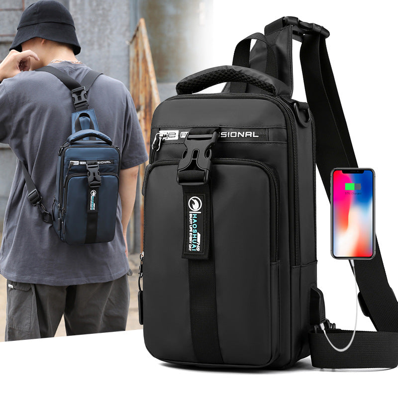 Cross-border exclusive supply for new fashion trends, men's breast bags, multi-functional USB charging, casual shoulder messenger bags, wholesale.