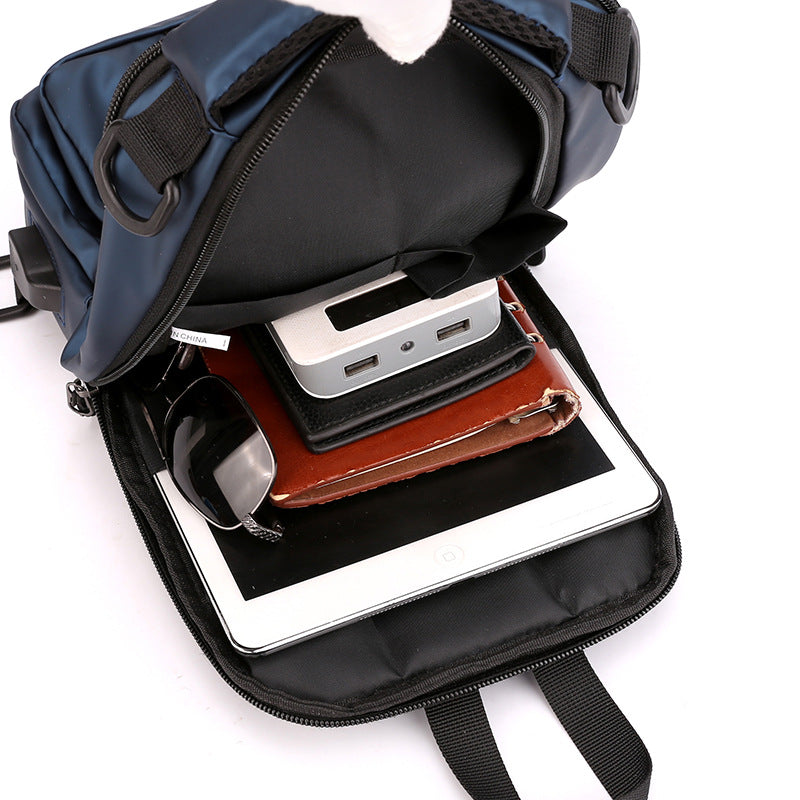 Cross-border exclusive supply for new fashion trends, men's breast bags, multi-functional USB charging, casual shoulder messenger bags, wholesale.