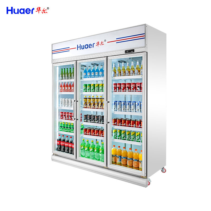 Huaer double three-door beverage cabinet manufacturer cold drink refrigerated display cabinet freezer commercial refrigerator air-cooled freezer personalized