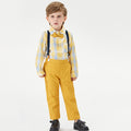Boys' spring outfit: new color block plaid long-sleeve shirt and british style overalls two-piece set for toddlers and young children