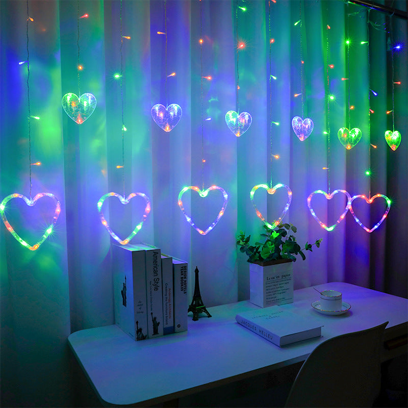 LED ice bar love curtain light, heart-shaped atmosphere lantern birthday party room decoration flash string