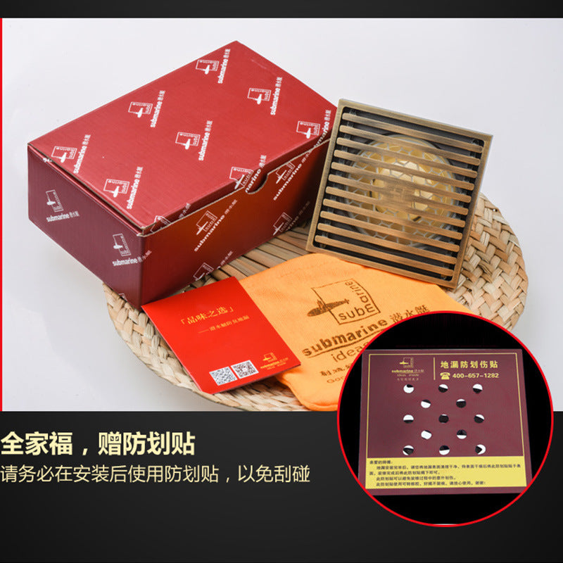 Submarine floor drain genuine turquoise bronze package brushed matte surface antique set European retro all copper deodorant