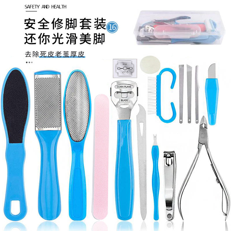 Ready-to-ship 16-piece foot care kit: includes foot file, callus remover, and foot scrubber for dead skin removal