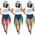 S3852 cross-border wholesale fashionbest selling tassel brushed denim shorts women's jeans casualstraight-leg pants