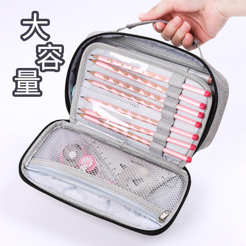 Simple Korean version multi-functional pencil case large capacity portable stationery box canvas solid color   e-commerce