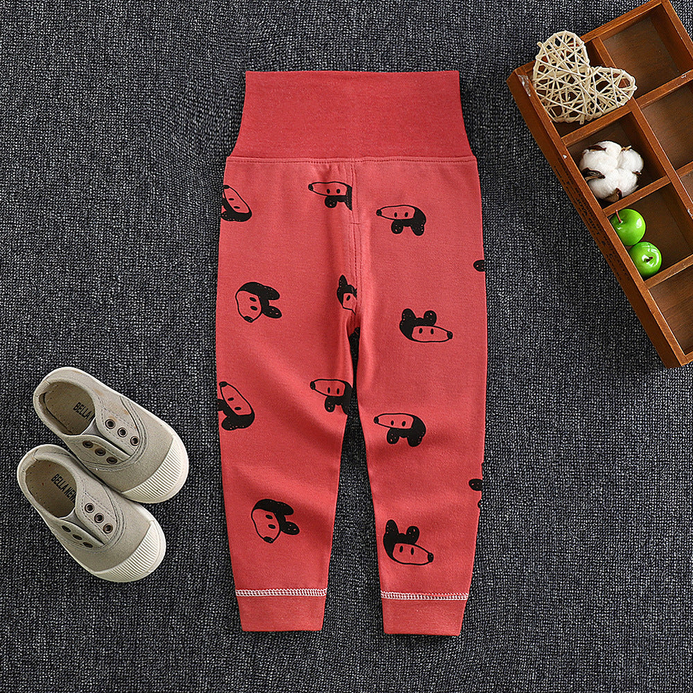 Spring & fall kids pure cotton long johns baby high waist belly pants baby openable pants boys and girls bottom pajamas