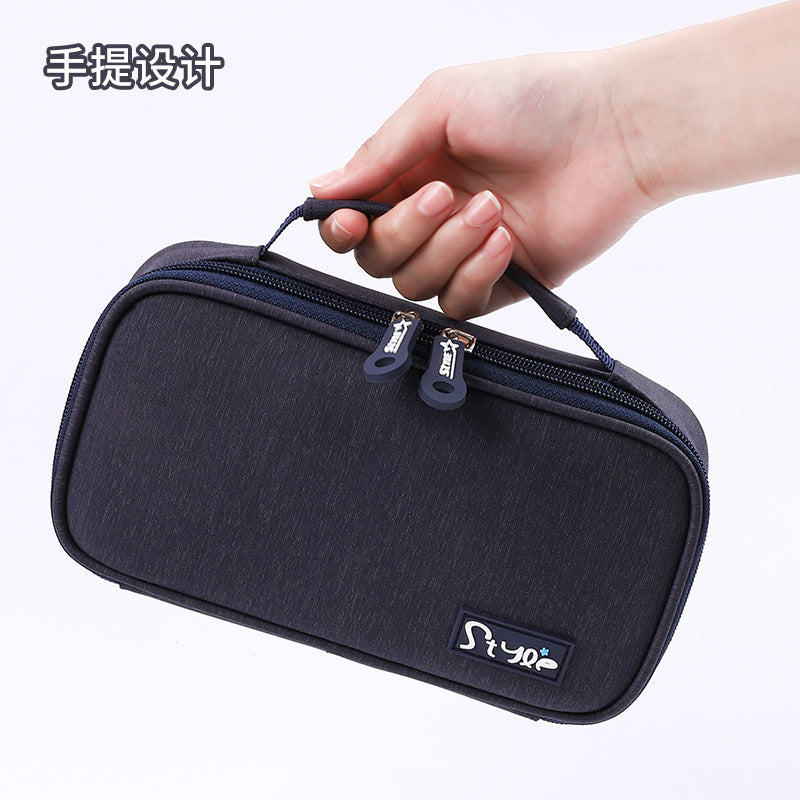 Simple Korean version multi-functional pencil case large capacity portable stationery box canvas solid color   e-commerce