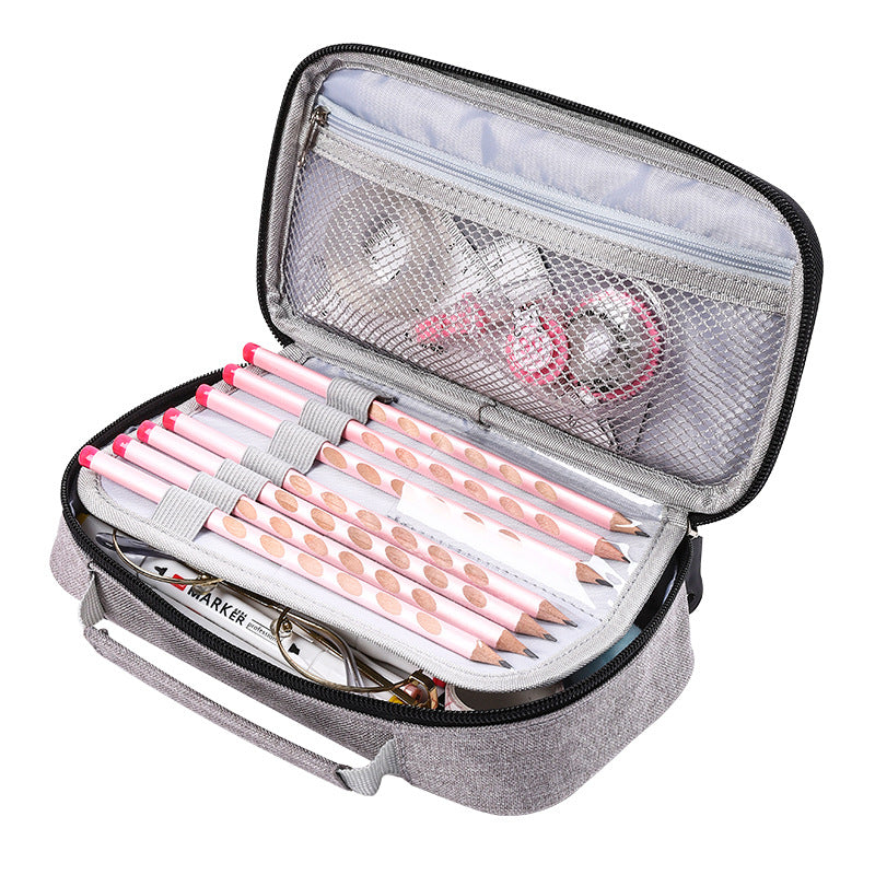 Simple Korean version multi-functional pencil case large capacity portable stationery box canvas solid color   e-commerce