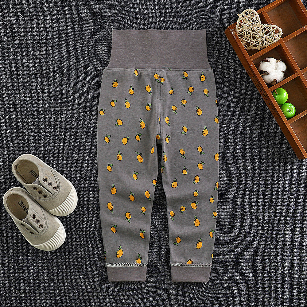 Spring & fallkids pants pure cotton baby high waist belly protection pants boys and girls bottom pants infant sleeping pants can be opened