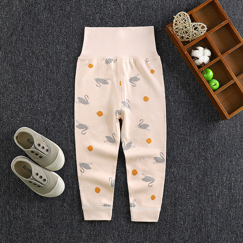 Spring & fallkids pants pure cotton baby high waist belly protection pants boys and girls bottom pants infant sleeping pants can be opened
