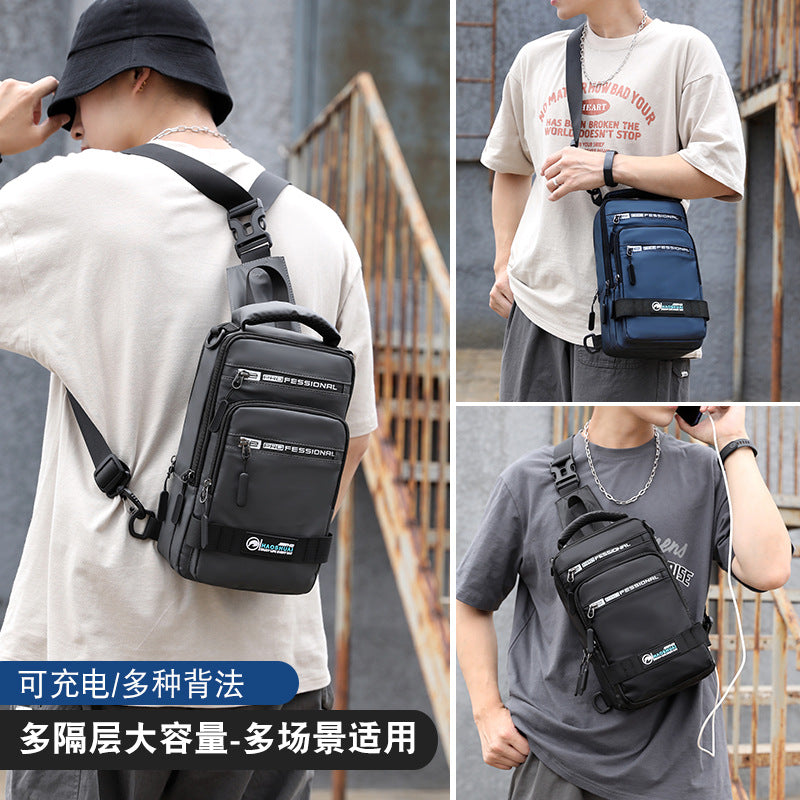 New men's Korean version trendy breast bag outdoor casual waterproof shoulder messenger bag large capacity simple backpack