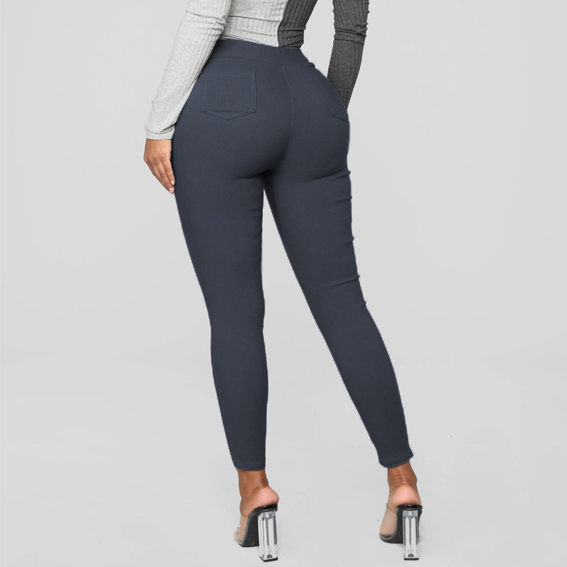 Wish  hot-selling women's high-waisted casual pants with pockets - skinny fit, cross-border bestseller, plus size european and american women's trousers