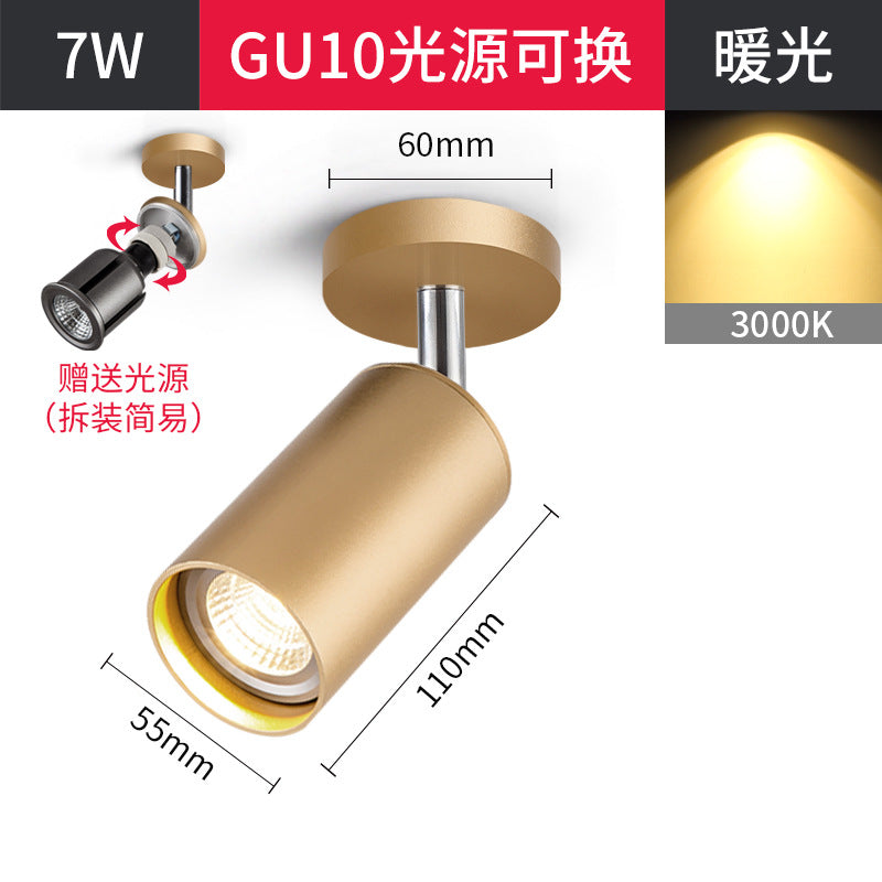 Surface mounted spotlight led ceiling light ceiling type free opening living room household 7w 12w trackless gu10 spotlight single