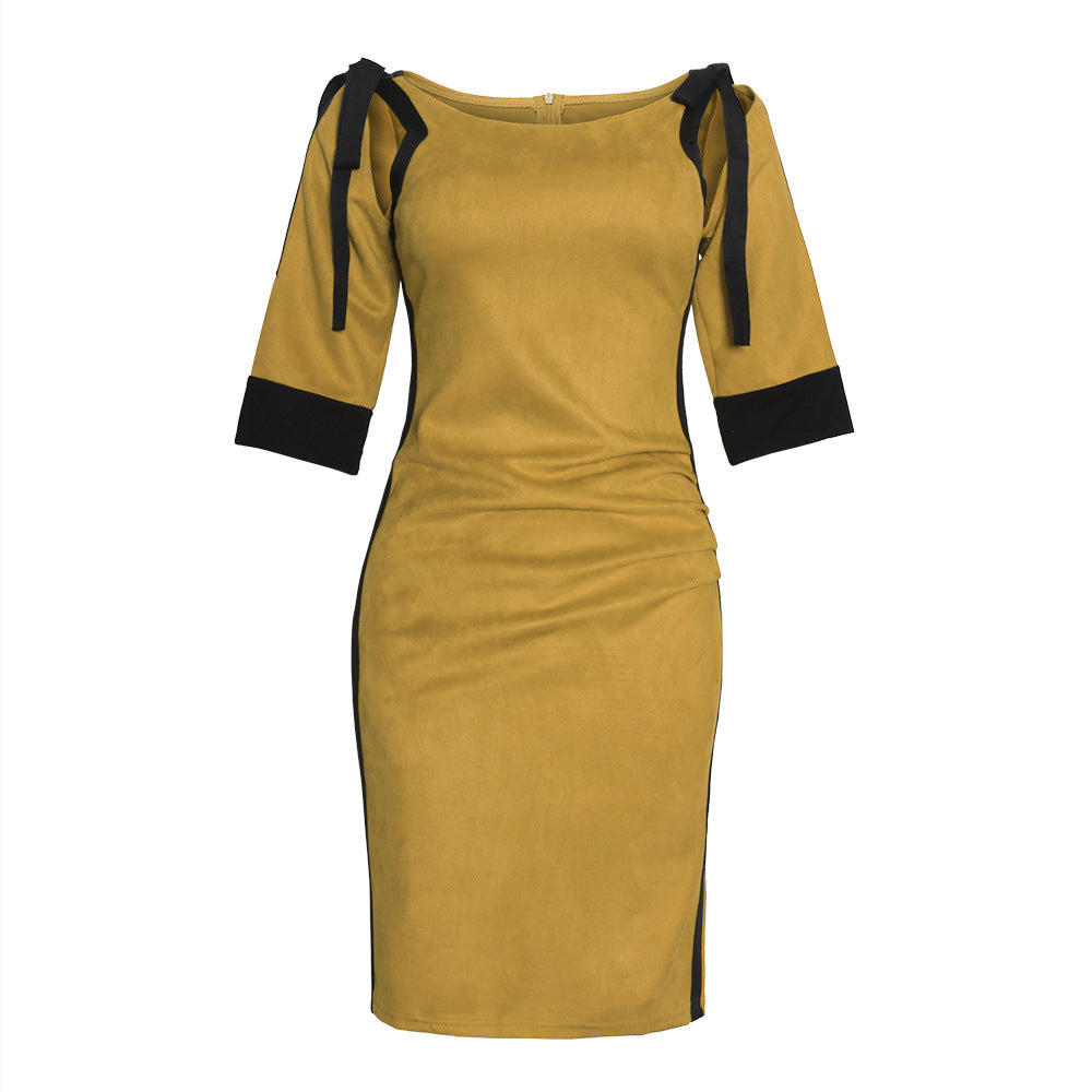 african plus size women's clothing on :  round neck black drawstring tie-up hollow-out flocked fabric dress