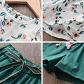 Summer korean style girls' outfit: flutter sleeve floral print top + loose solid color shorts two-piece set
