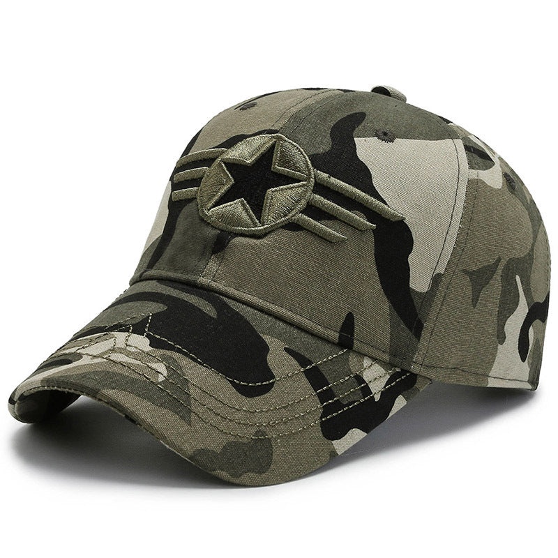 2025 new spring and summer five-star camouflage hat men's trend baseball cap fashion sunscreen visor military training cap